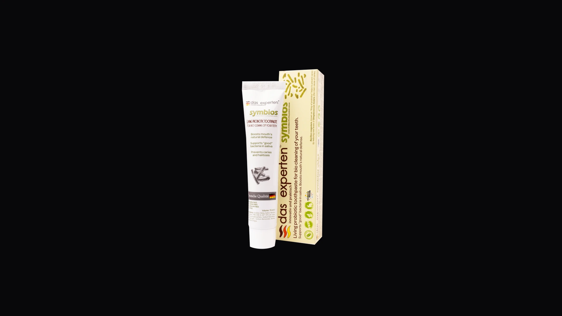 Das Experten SYMBIOS probiotic toothpaste tube and box — oral microbiome science cover